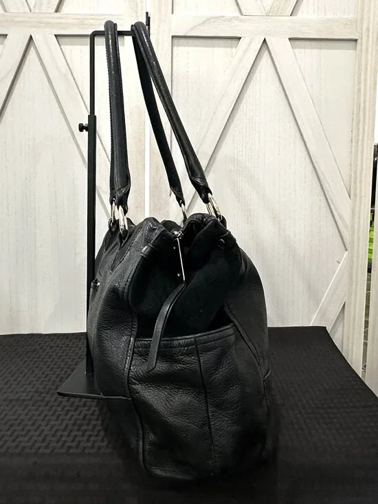 B. Makowsky Y2K Black Pebbled Leather Satchel Shoulder Bag Leopard Lining - Picture 3 of 9